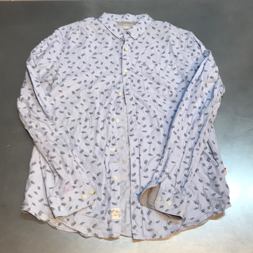 Light Blue Stripe with Floral Print Shirt - Medium